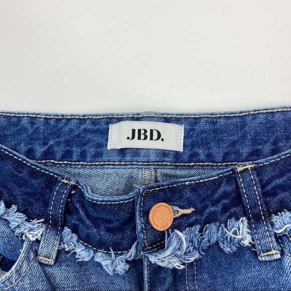 JBD Just Black Jeans Two Tone Wide Leg Cut Off Hem Raw Waist Crop Leg Size 27 - Picture 7 of 10